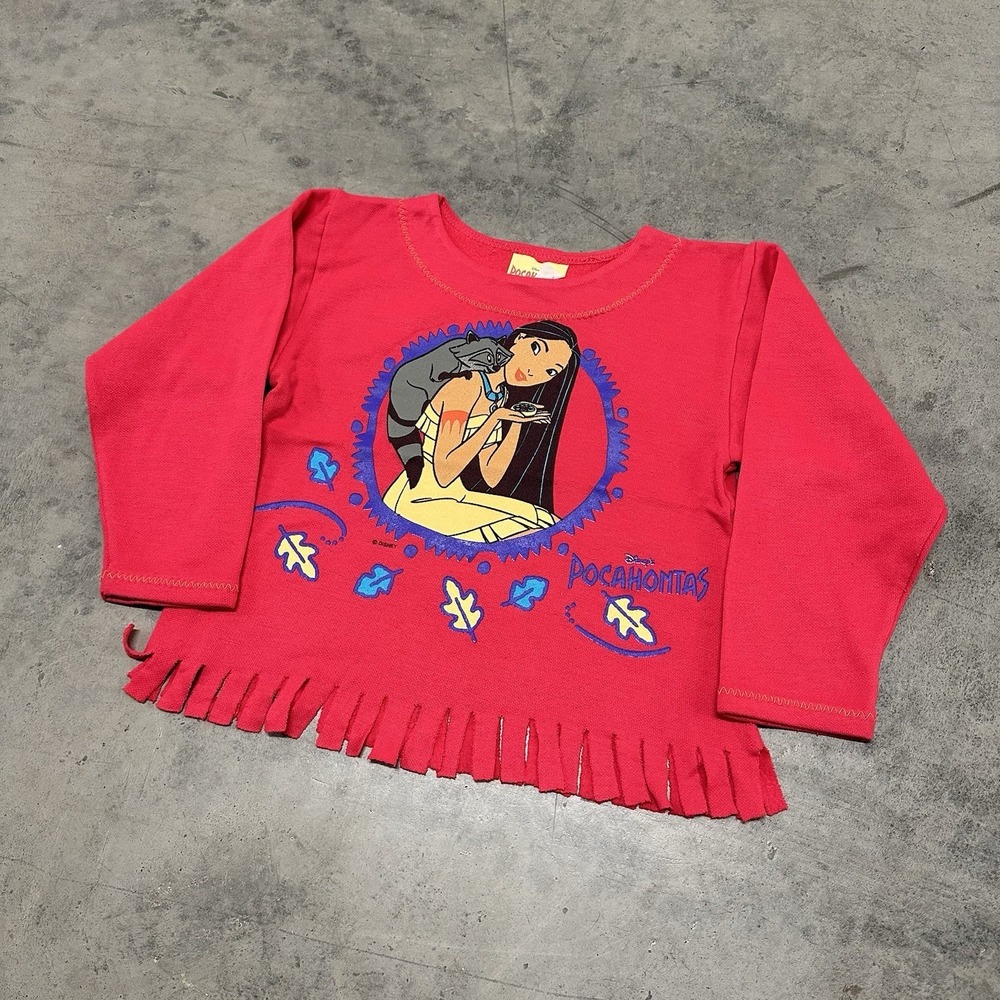 90s Kids Disney Pocahontas T-Shirt Size M 5/6 Longsleeve Fringe Pink - Picture 2 of 10